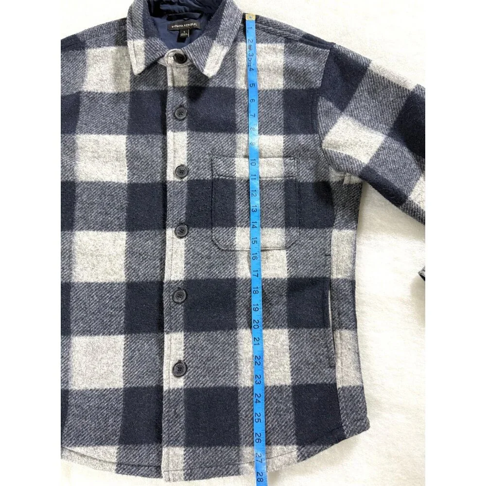 Banana Republic Men’s S Buffalo Plaid Shirt Jacket Shacket Navy Gray Warm Lined‎